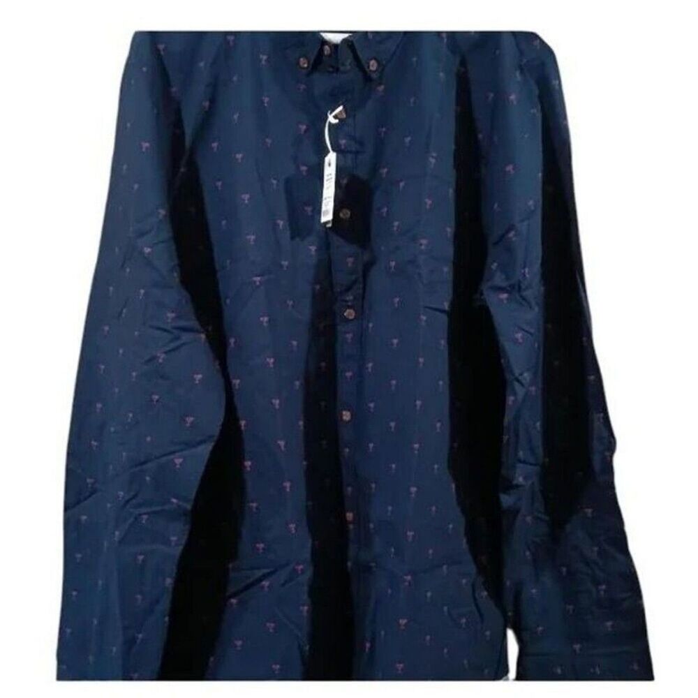 Marine Layer Men’s 2XL Long Sleeve Shirt Blue Red Accents NWT